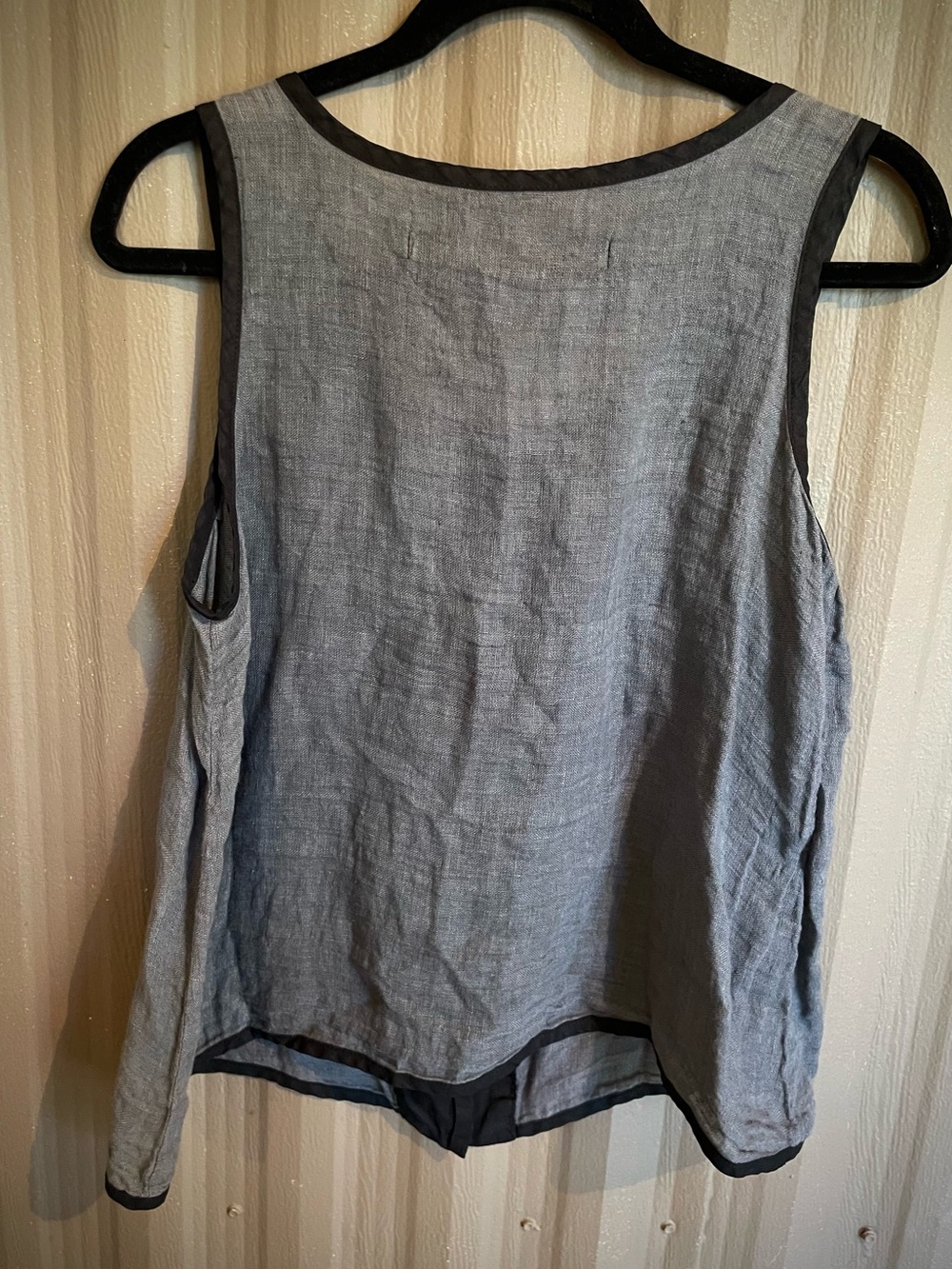 Cynthia Ashby Grey/Blk Sleeveless Linen Snap Tunic Top Minimalist Lagenlook sz S - Picture 9 of 14
